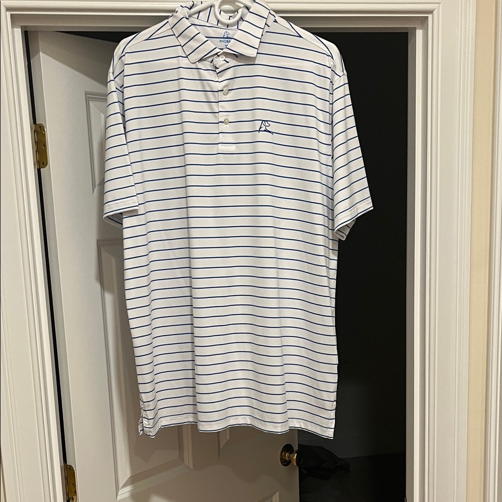 Rhoback White and Navy Striped Polo Shirt